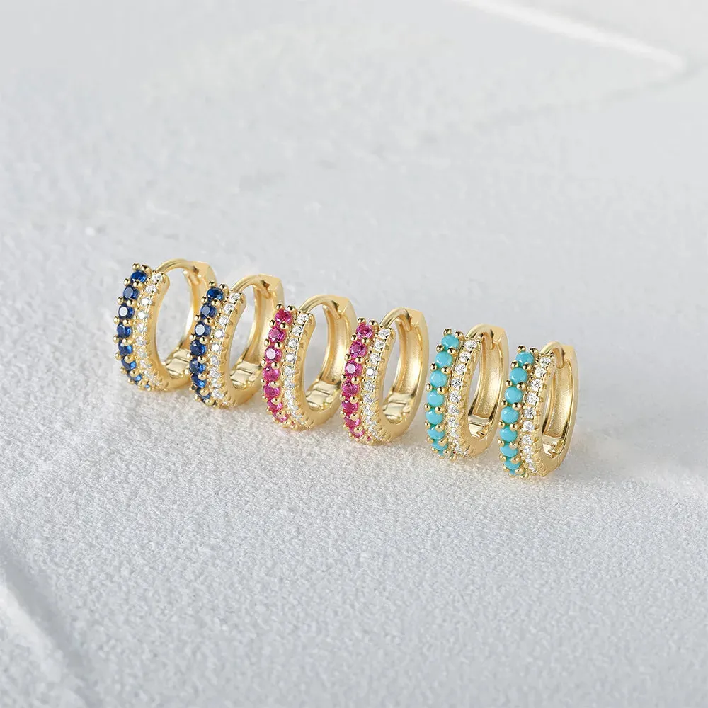 Luxe Double Line Gmestone Hoop Earrings