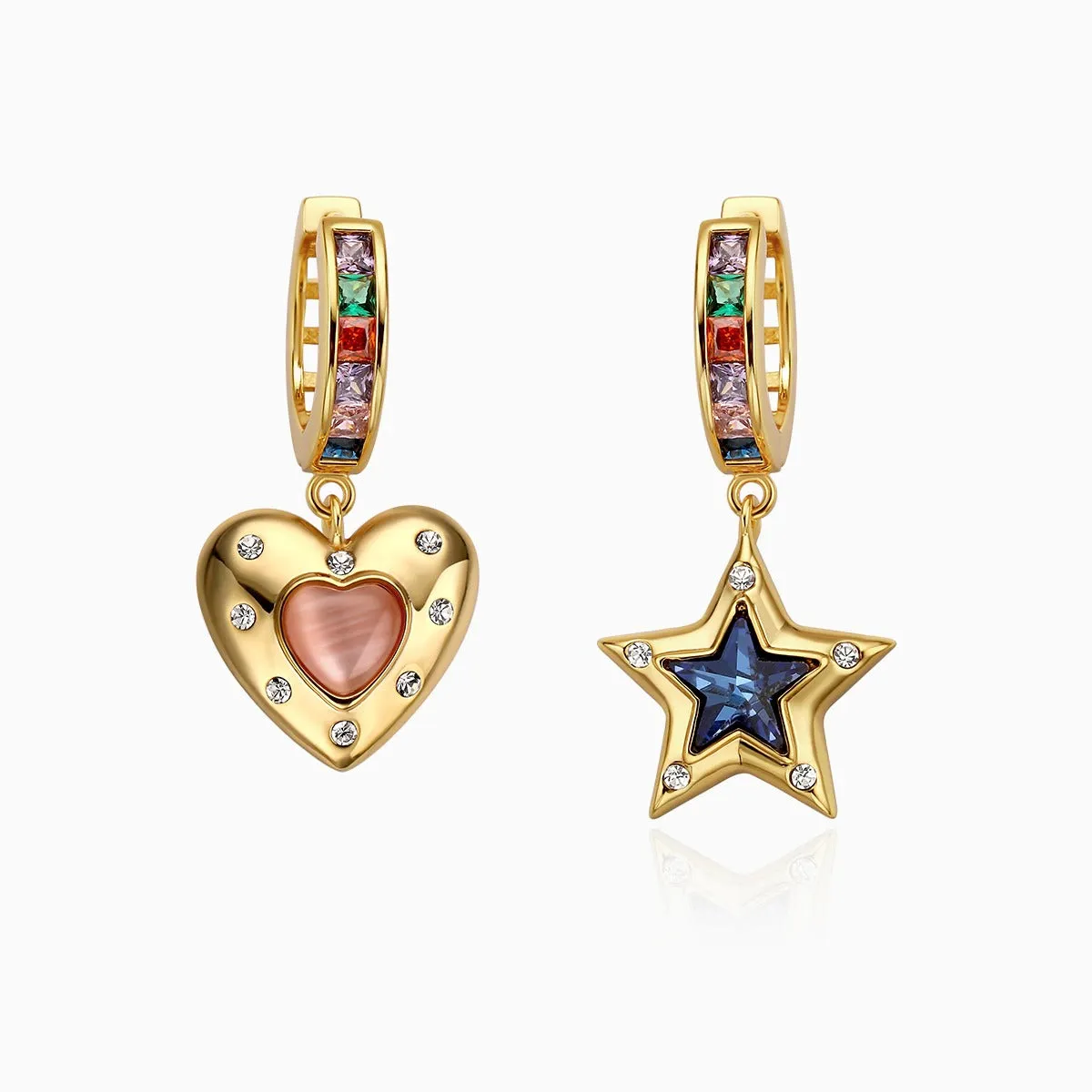 Magical Girl Fancy Hoop Earrings with Colorful Rhinestones