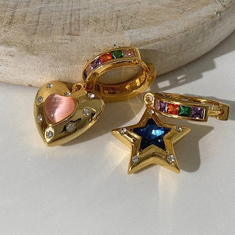 Magical Girl Fancy Hoop Earrings with Colorful Rhinestones