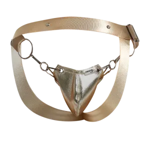 Male Basics Dngeon Snap Ring Mounted Penis Cup Jockstrap Gold Mirror One Size