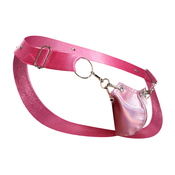 Male Basics Dngeon Snap Ring Mounted Penis Cup Jockstrap Pink Mirror One Size