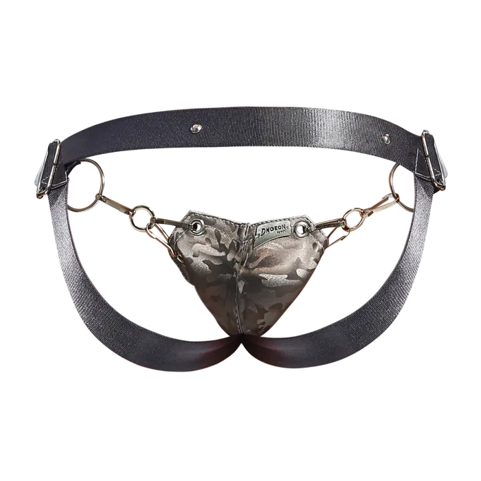 Male Basics Dngeon Snap Ring Mounted Penis Cup Jockstrap Titanium Camo One Size