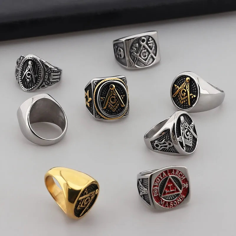 Masonic Skull Stainless Steel Rings for Men - European & American Punk Style