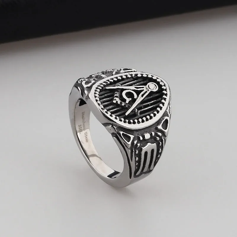 Masonic Skull Stainless Steel Rings for Men - European & American Punk Style