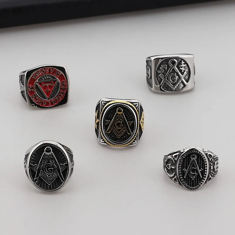 Masonic Skull Stainless Steel Rings for Men - European & American Punk Style