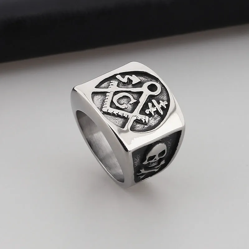 Masonic Skull Stainless Steel Rings for Men - European & American Punk Style