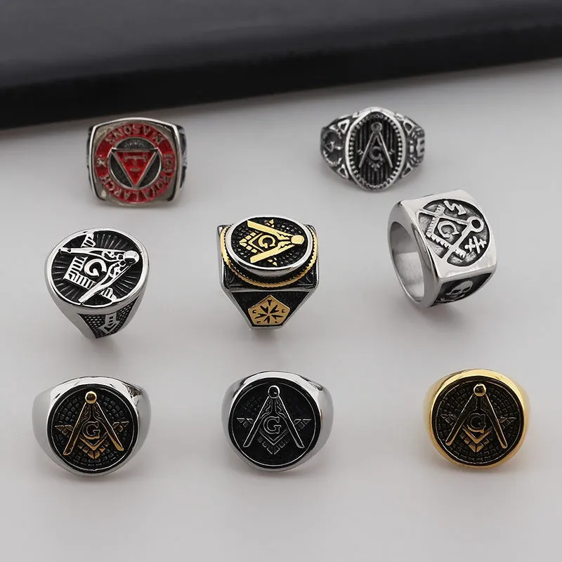 Masonic Skull Stainless Steel Rings for Men - European & American Punk Style