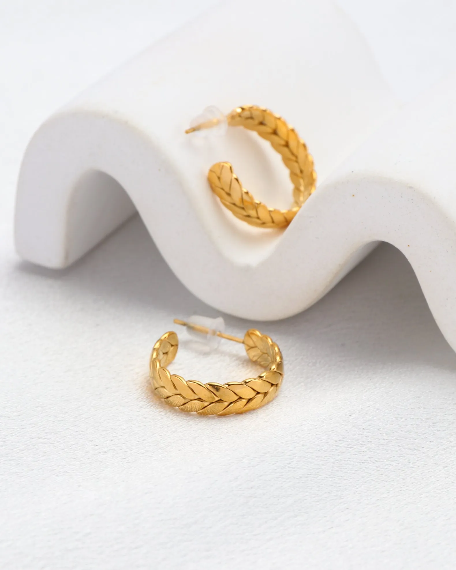 Maya Gold Weaved Half Hoop Earrings