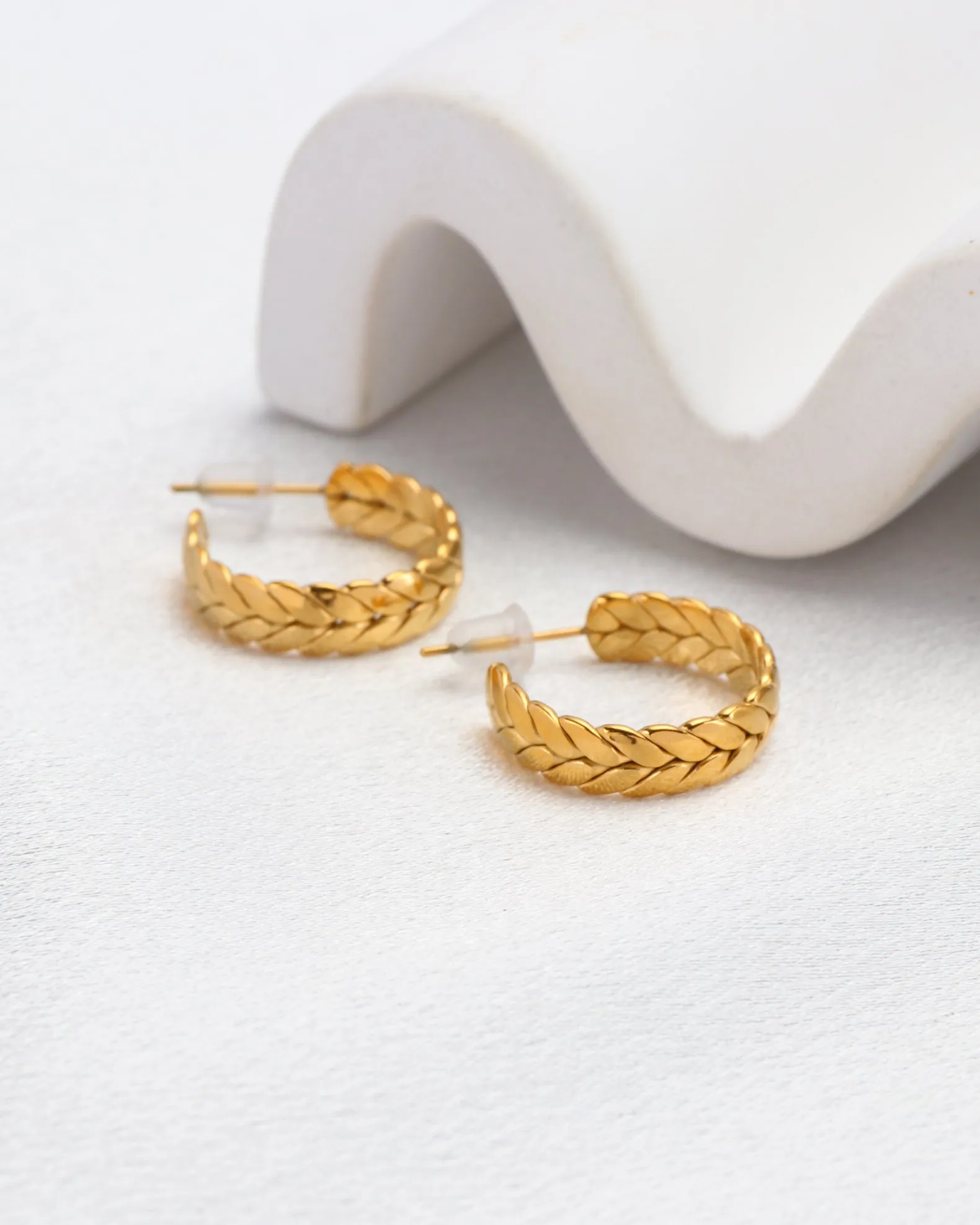 Maya Gold Weaved Half Hoop Earrings