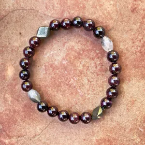 Men's Garnet, Ruitlated Quartz, and Pyrite Gemstone Bracelet