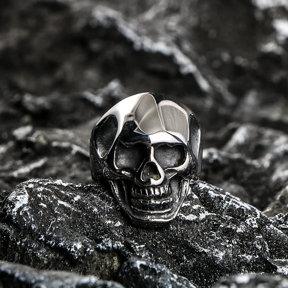 Men's Trendy Titanium Steel Skull Ring with Creative Love Emoji Design, Unique Stainless Steel Jewelry for Him