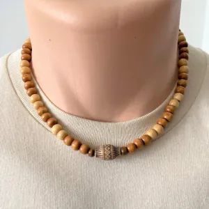 Mens Wooden Necklace with Center Wood Bead