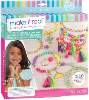 Neo-Brite Chains and Charms, DIY Gold Chain Charm Bracelet Making Kit for Girls -  Arts and Crafts Kit to Create Unique Tween Bracelets