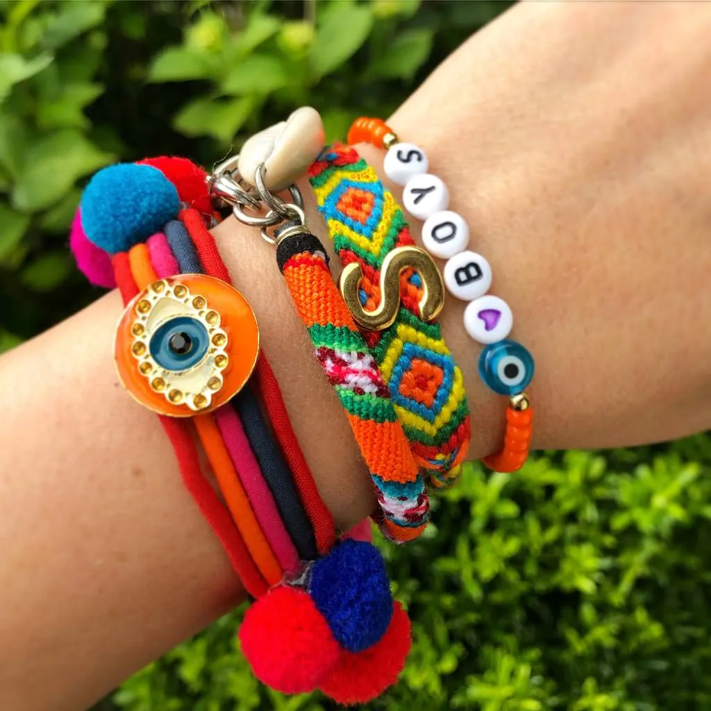 Neon Evil Eye Lucky Charm Pompom Bracelet