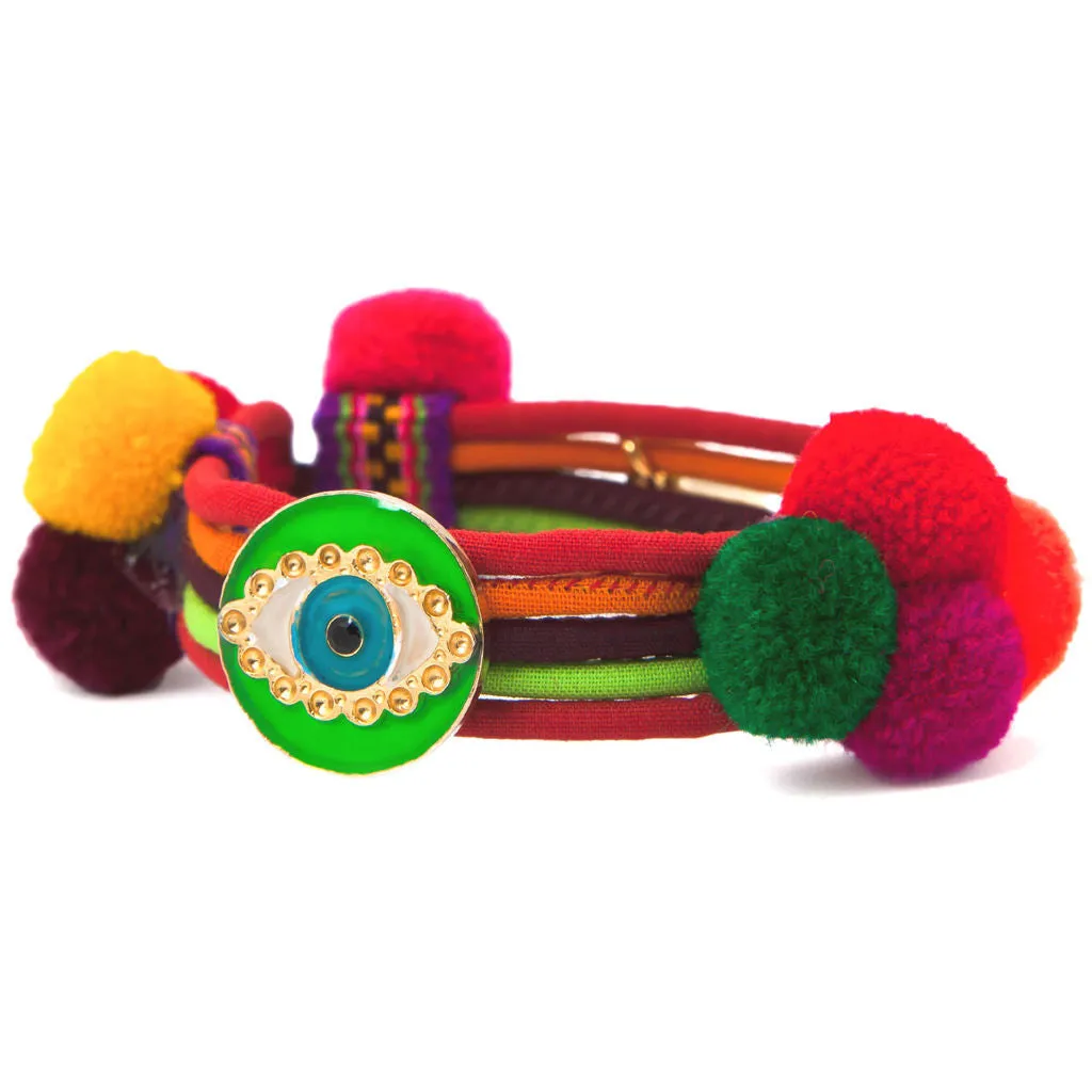 Neon Evil Eye Lucky Charm Pompom Bracelet