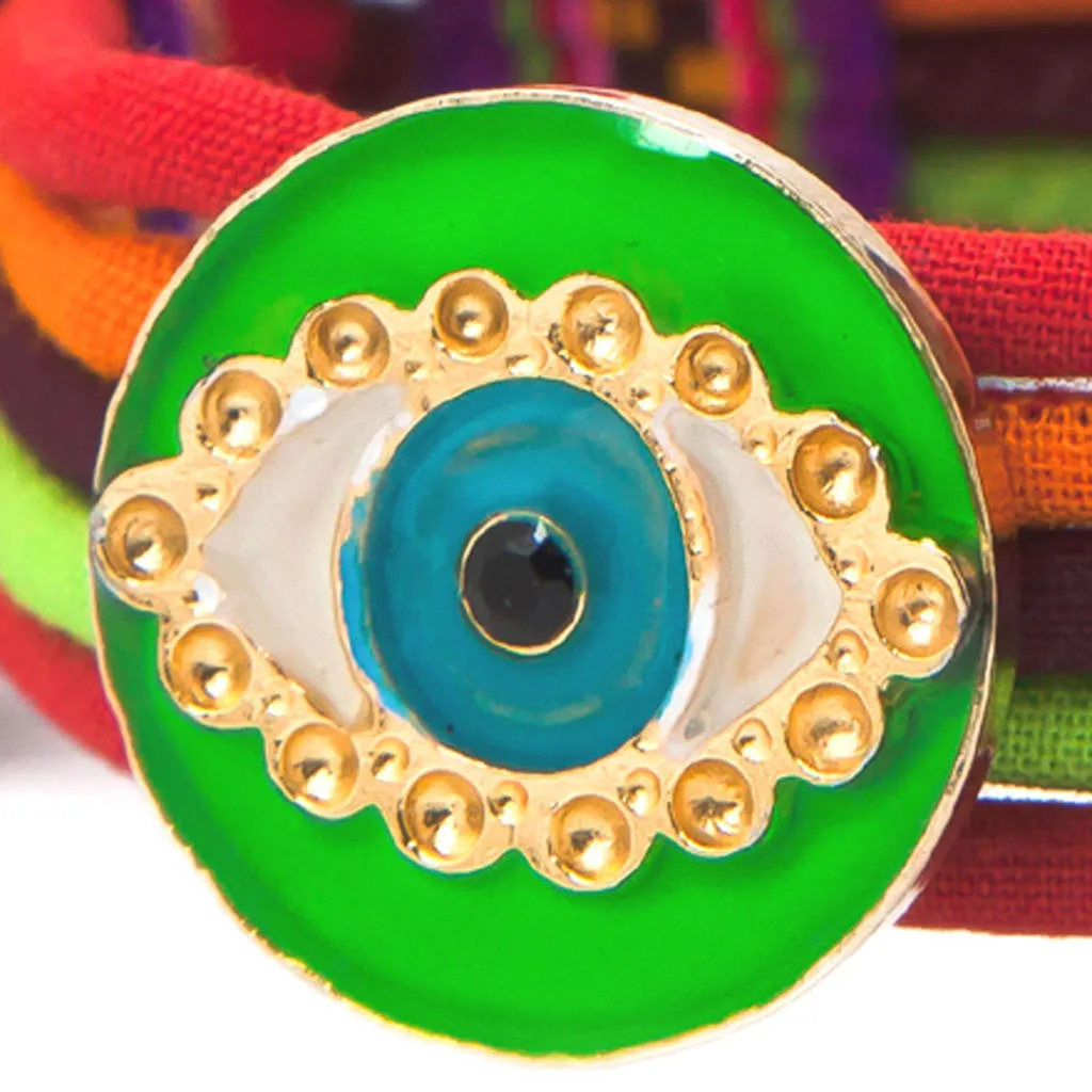 Neon Evil Eye Lucky Charm Pompom Bracelet