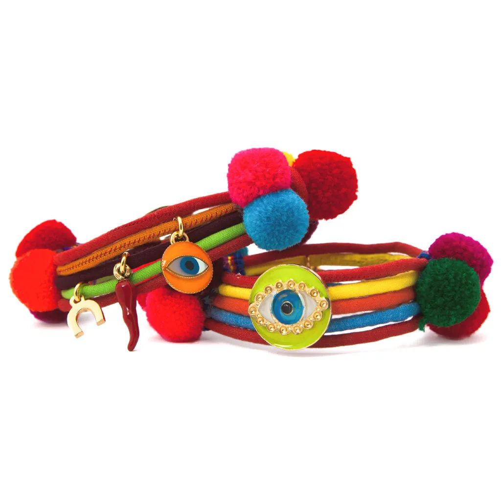 Neon Evil Eye Lucky Charm Pompom Bracelet