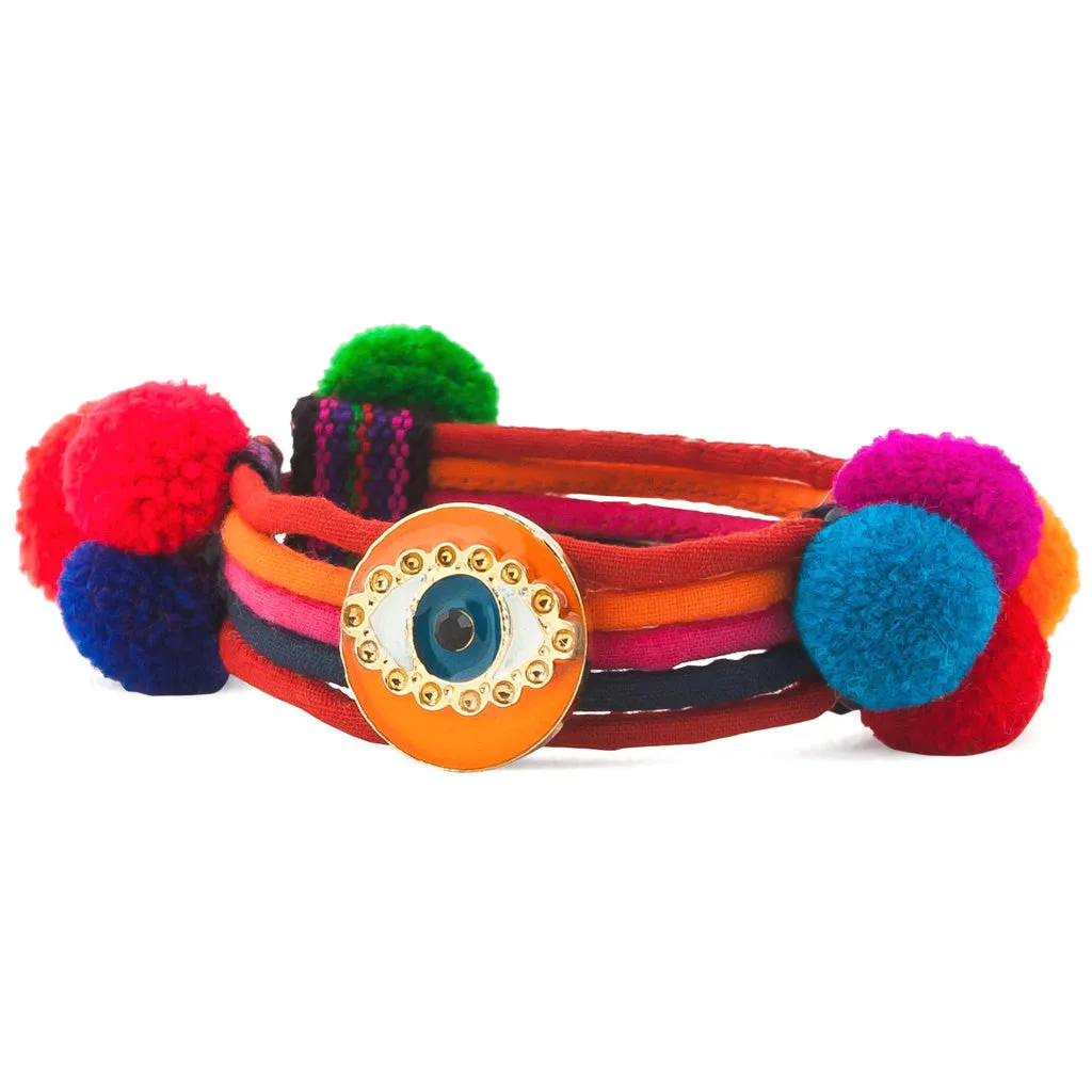 Neon Evil Eye Lucky Charm Pompom Bracelet