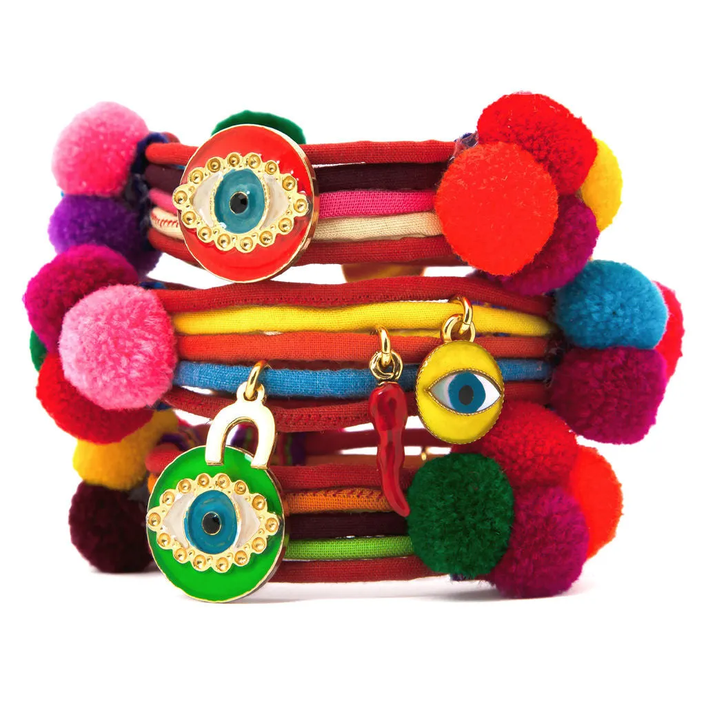 Neon Evil Eye Lucky Charm Pompom Bracelet