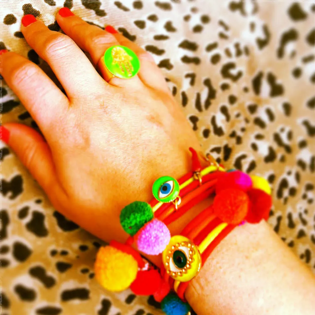 Neon Evil Eye Lucky Charm Pompom Bracelet