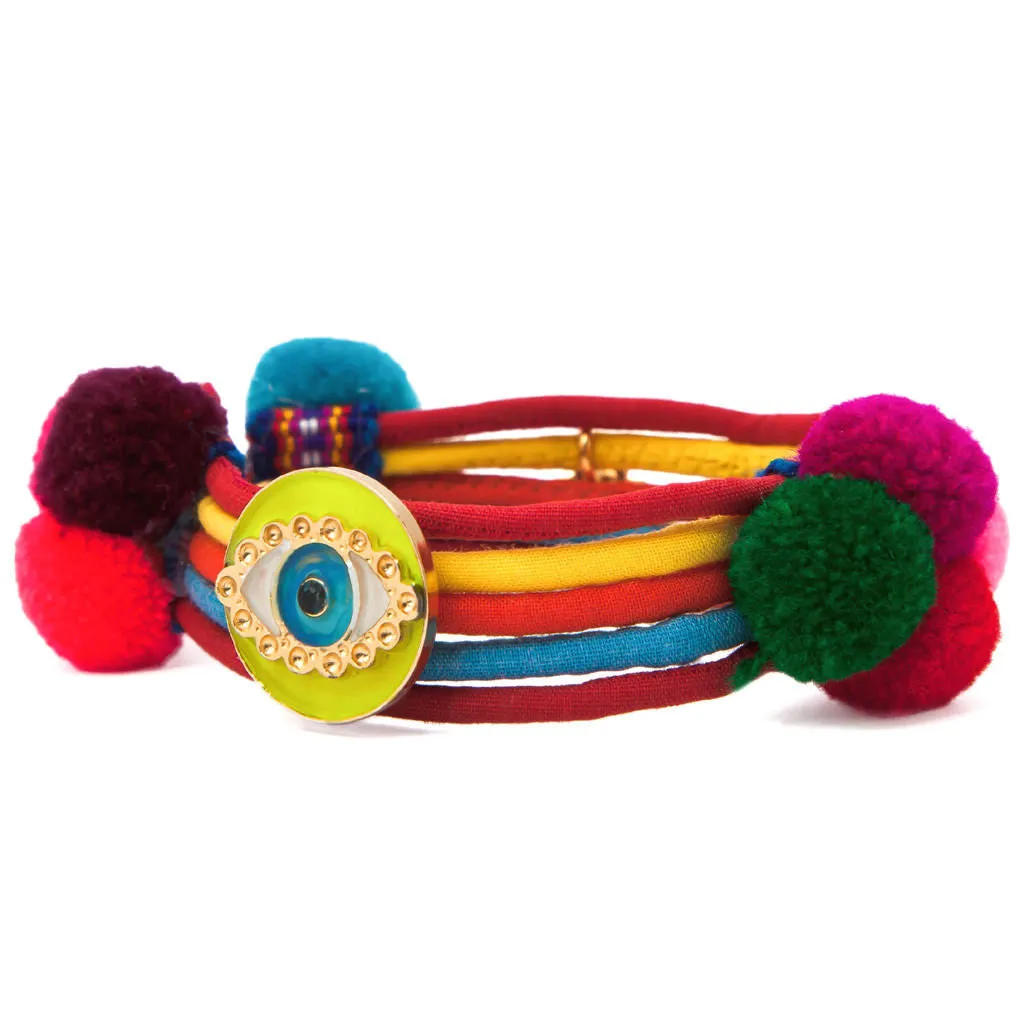 Neon Evil Eye Lucky Charm Pompom Bracelet