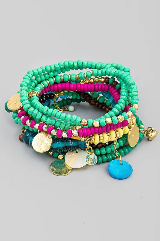 Neon Lights Stacked Bracelet - Teal