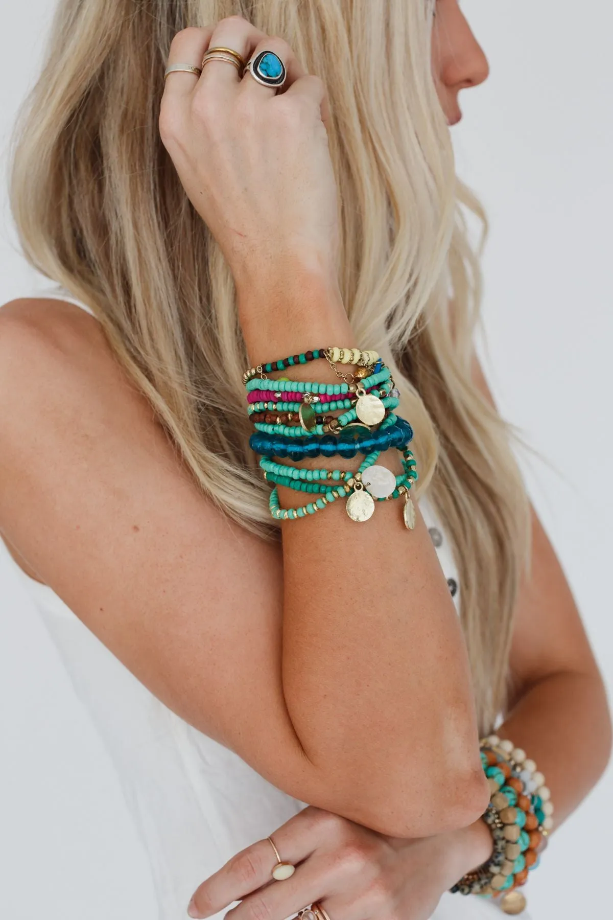 Neon Lights Stacked Bracelet - Teal