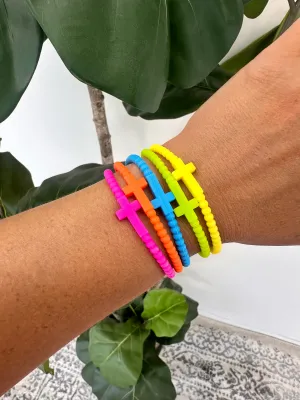 Neon Silicone Cross Bracelet Set