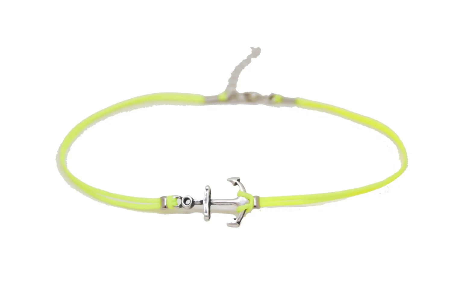 Neon yellow anklet with a silver anchor charm, ankle bracelet