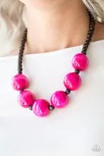 Oh My Miami- Pink and Brown Wooden Necklace- Paparazzi