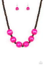 Oh My Miami- Pink and Brown Wooden Necklace- Paparazzi