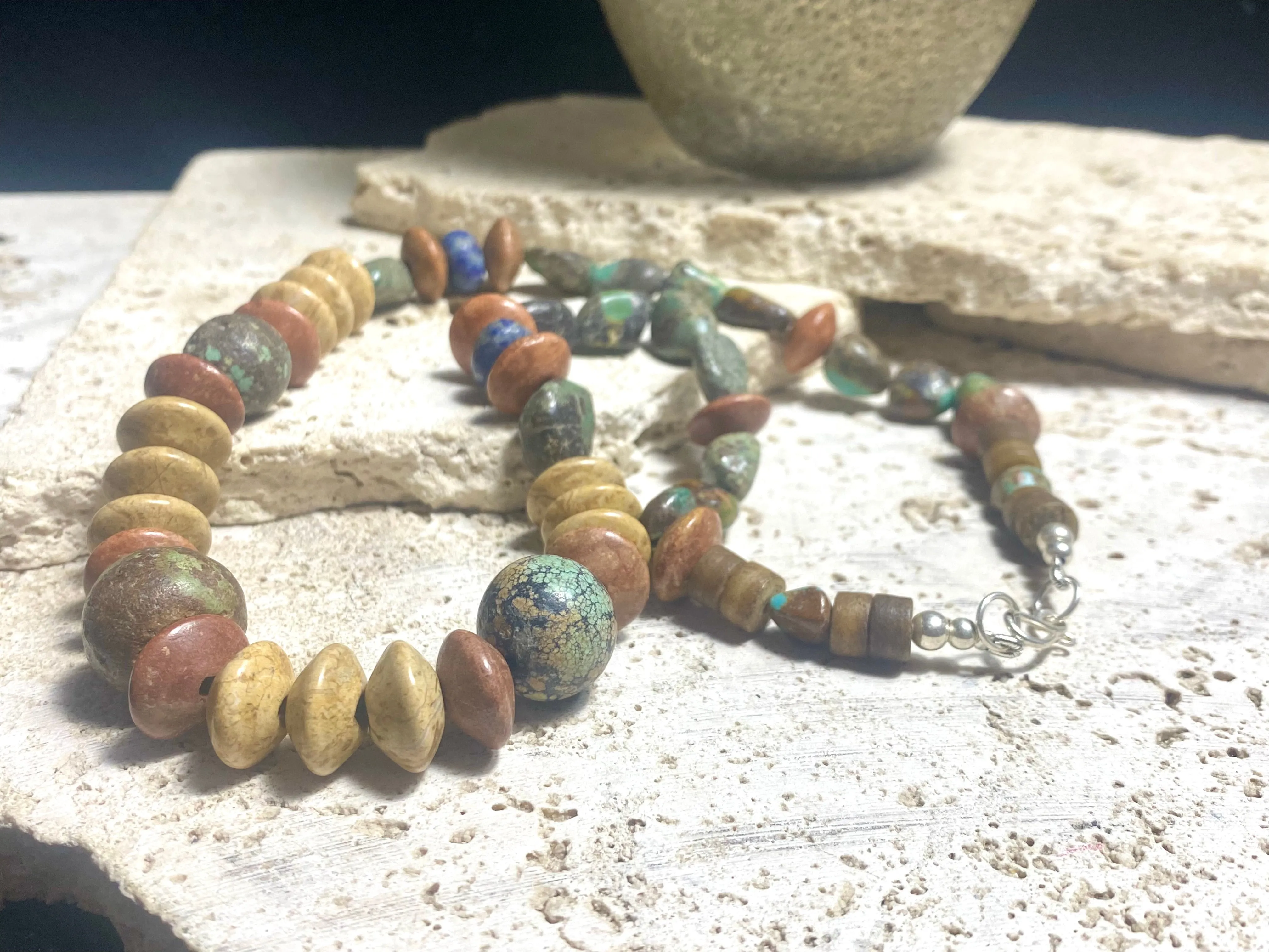 Old Turquoise, Jasper And Lapis Lazuli Necklace