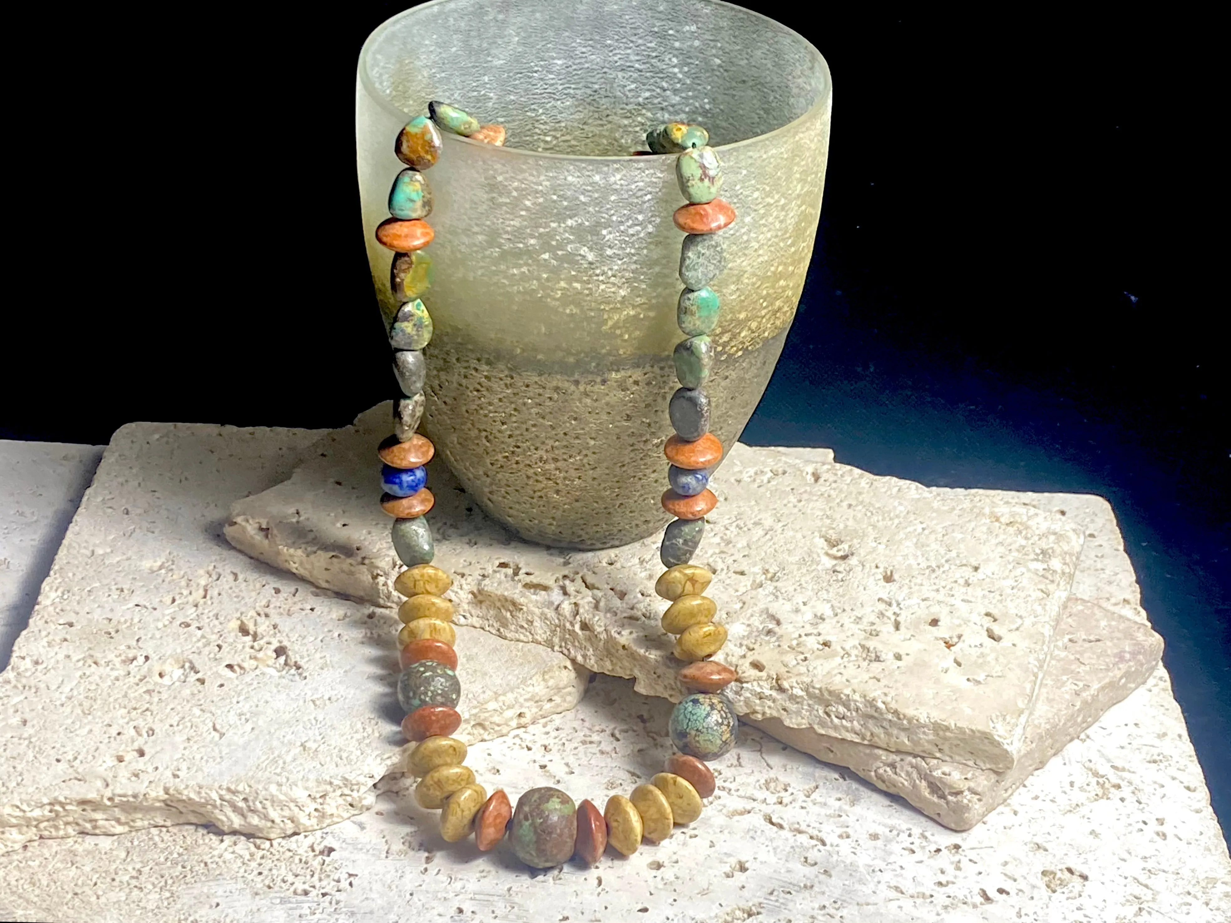 Old Turquoise, Jasper And Lapis Lazuli Necklace