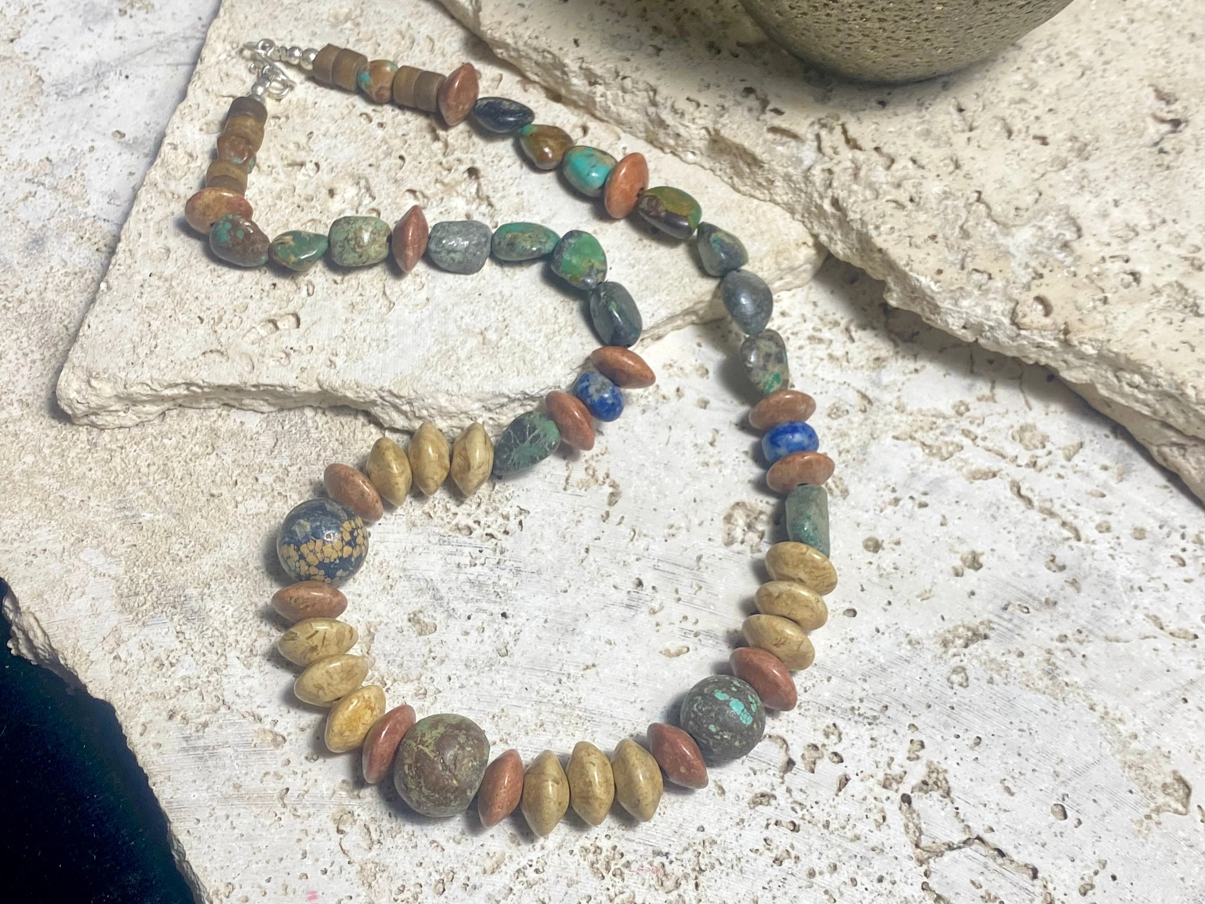 Old Turquoise, Jasper And Lapis Lazuli Necklace