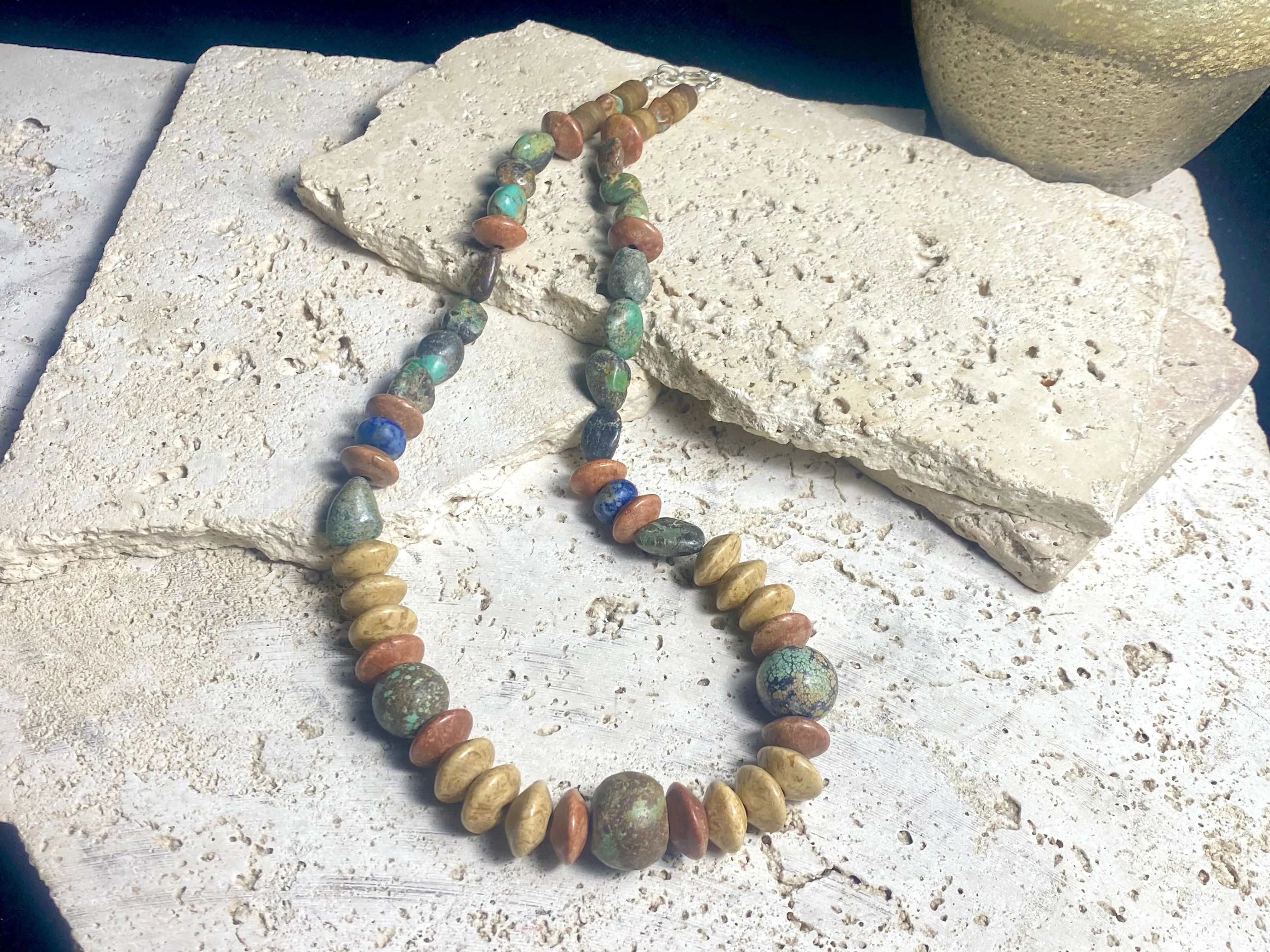 Old Turquoise, Jasper And Lapis Lazuli Necklace