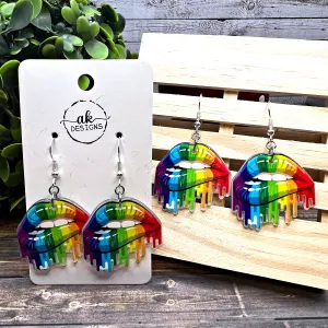 Painted Lips / Rainbow  Drip / Teeth Bite Lip, Acrylic Lightweight Pride Month LGBTQ   Earrings, Hypoallergenic Gift