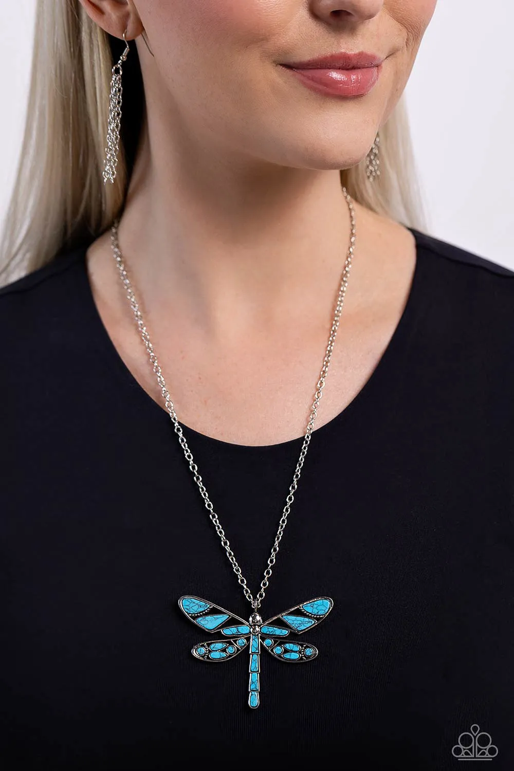 Paparazz FLYING Low Blue Necklace & Earring Set