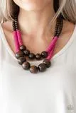 Paparazzi Cancun Cast Away - Pink - Wooden Necklace