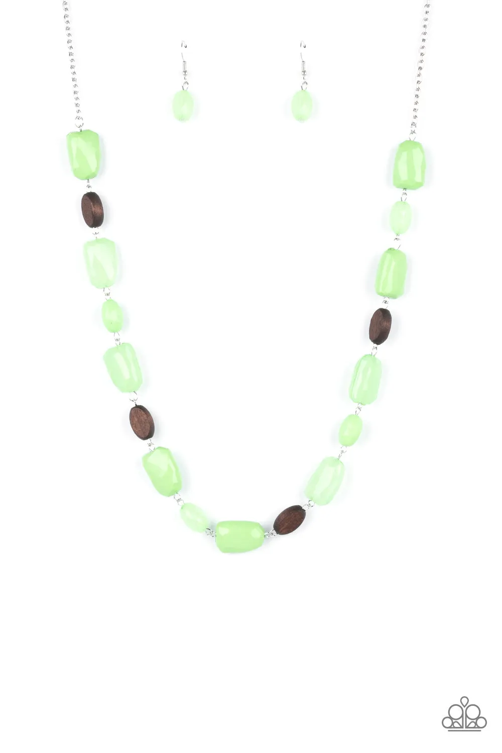 Paparazzi Meadow Escape - Green Wooden Beads Necklace