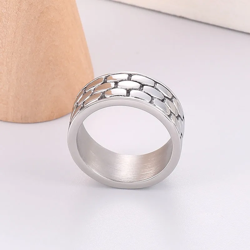 Personalized Retro Titanium Steel Men's Ring with Stone Texture - Hipster Street Style