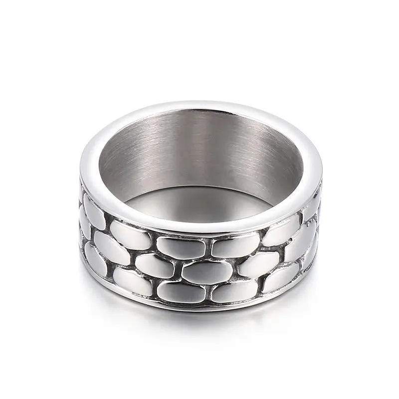 Personalized Retro Titanium Steel Men's Ring with Stone Texture - Hipster Street Style