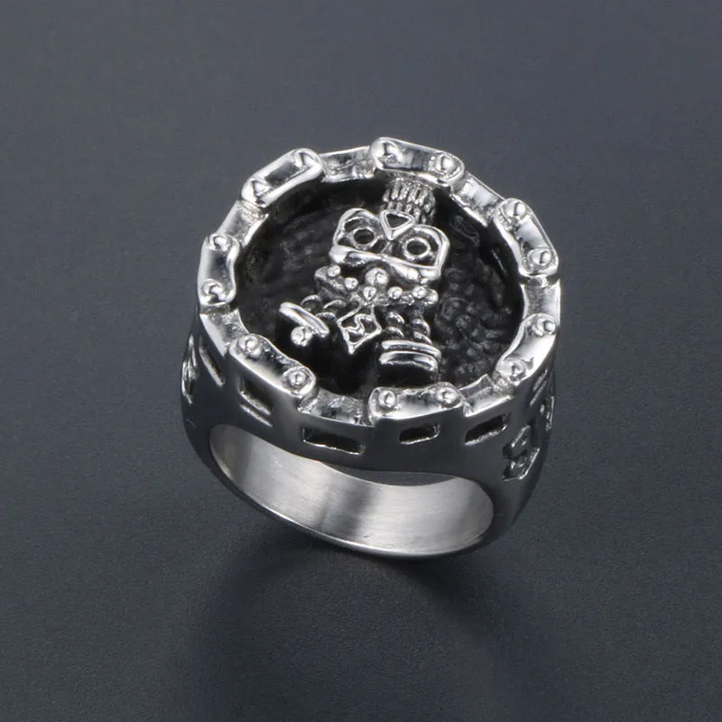 Personalized Titanium Steel Skull Ring - Trendy Car Chain Design for Men - Wholesale Fashion Jewelry Accessories