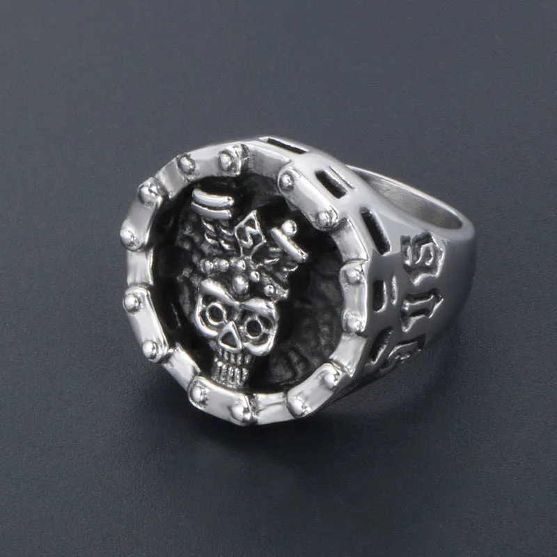 Personalized Titanium Steel Skull Ring - Trendy Car Chain Design for Men - Wholesale Fashion Jewelry Accessories