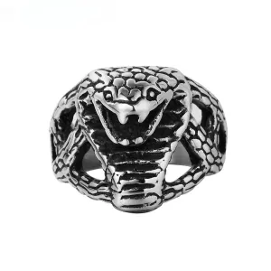 Punk Cobra King Hollow Titanium Steel Ring for Men