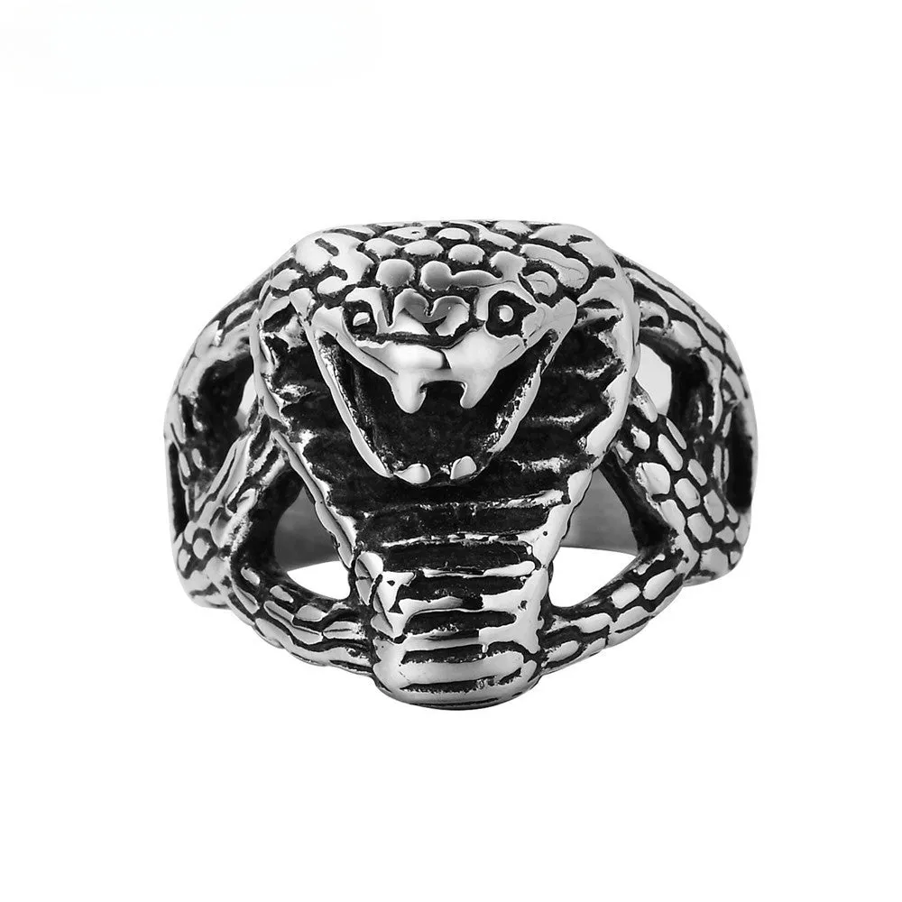 Punk Cobra King Hollow Titanium Steel Ring for Men