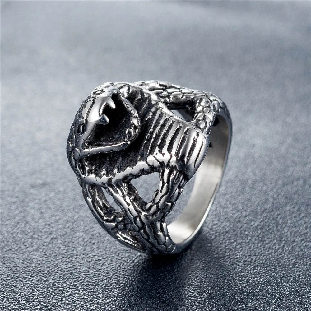 Punk Cobra King Hollow Titanium Steel Ring for Men