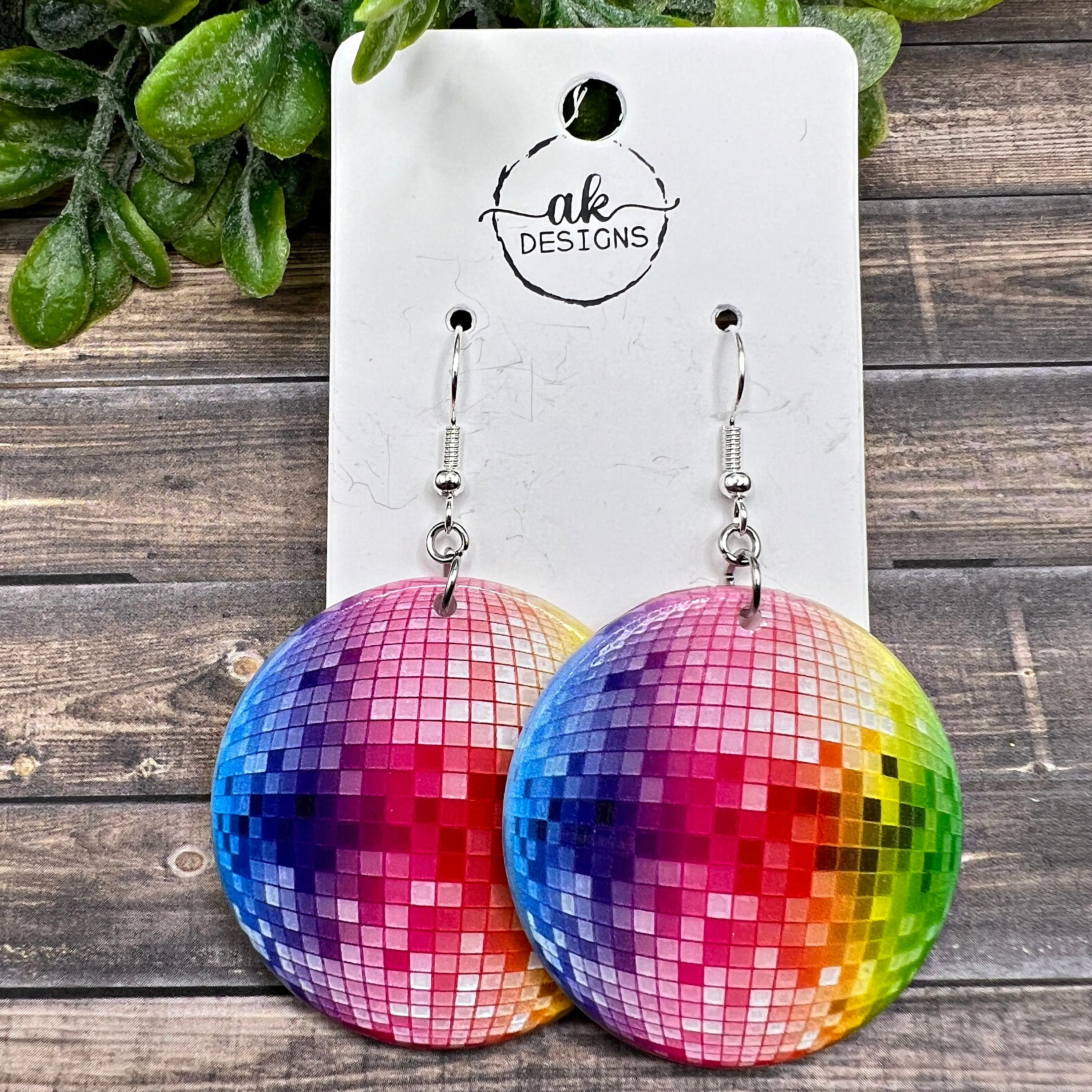 Rainbow Disco Ball Acrylic Pride Month LGBTQ   Earrings, Hypoallergenic Gift