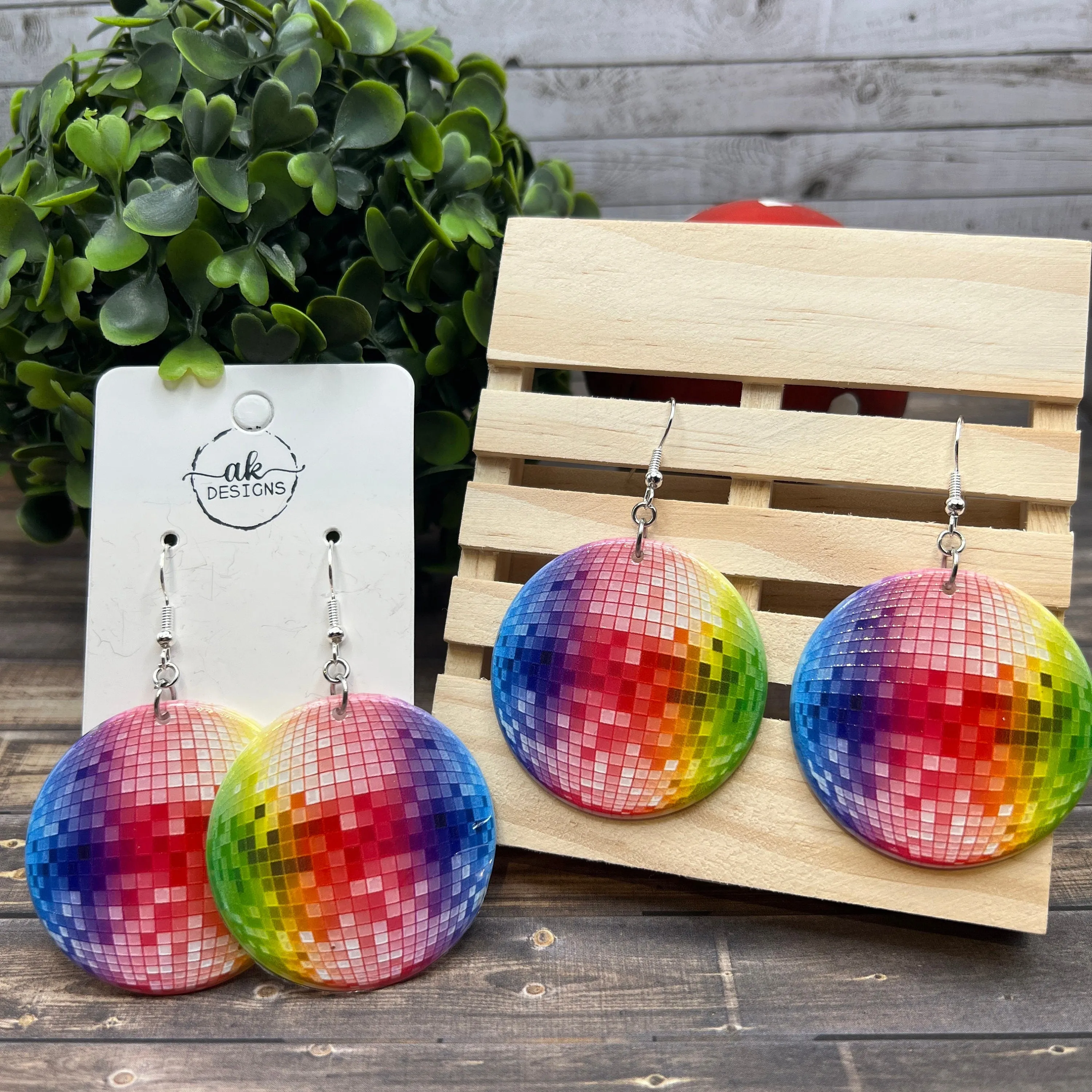 Rainbow Disco Ball Acrylic Pride Month LGBTQ   Earrings, Hypoallergenic Gift