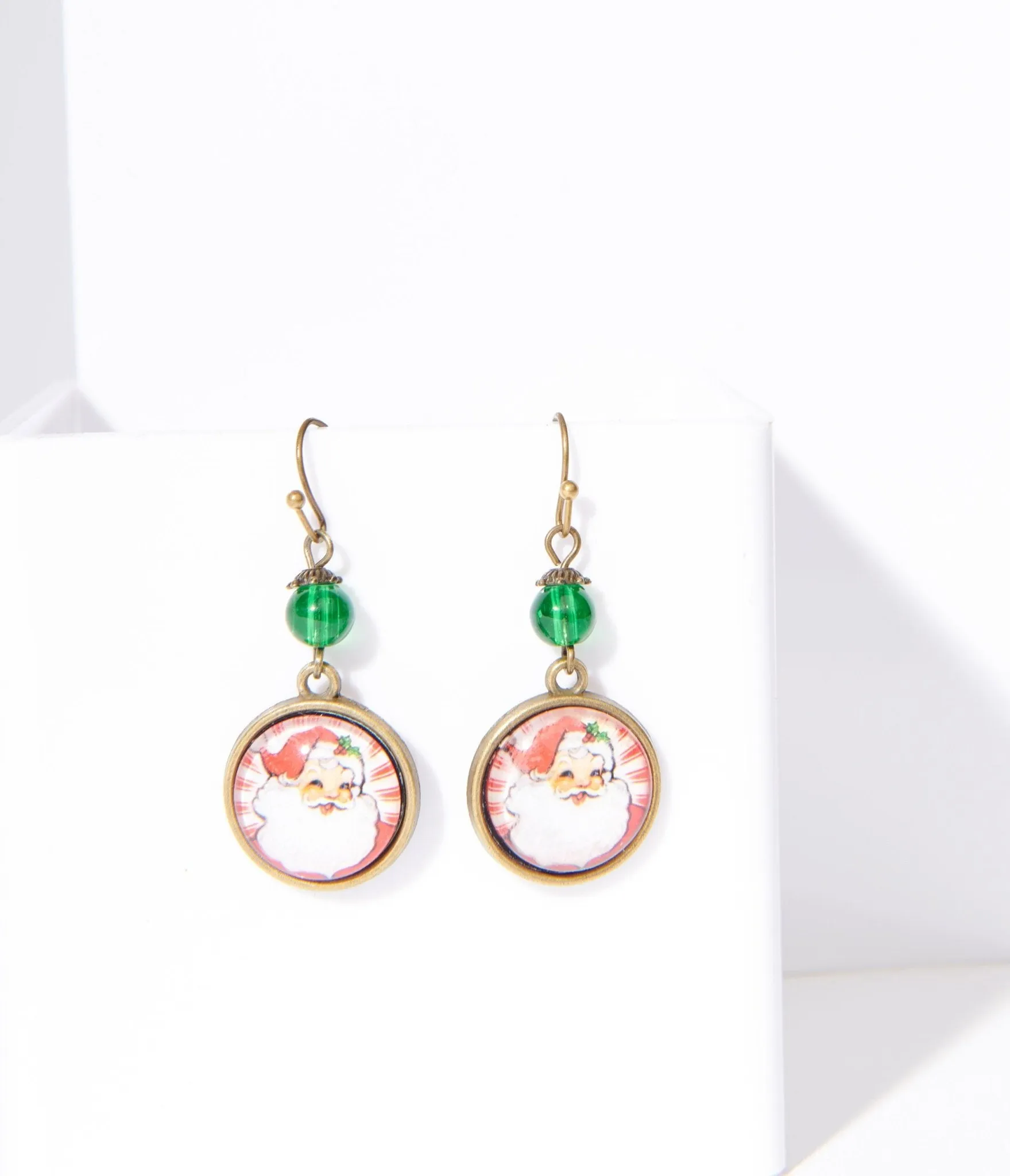 Retro Round Santa Christmas Earrings