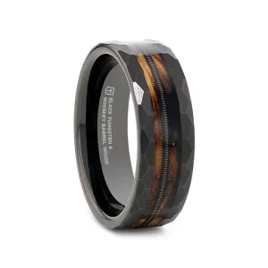 RIFF Black Tungsten Ring with Charred Whiskey Barrel and Guitar String - 8mm